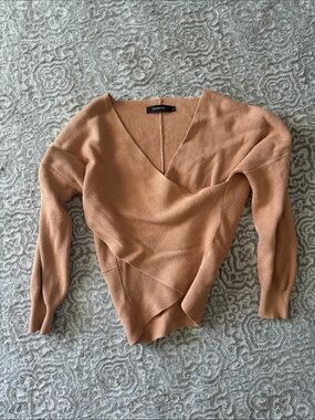 Fashion Nova Camel Wrap V-Neck Ribbed Sweater